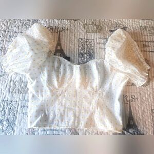 Hesperus White Daisy Puff Sleeve Crop Top – Size L NEW!!
